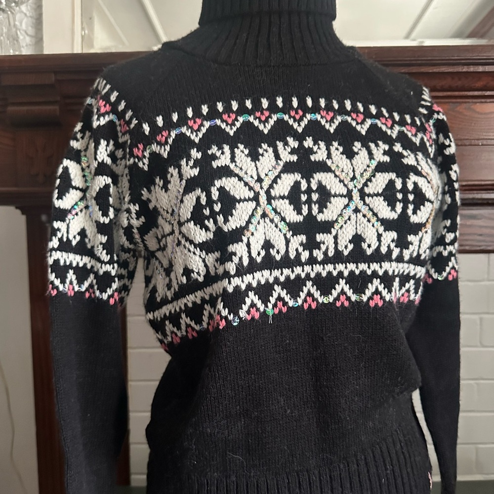 Black and White Nordic Turtleneck Sweater